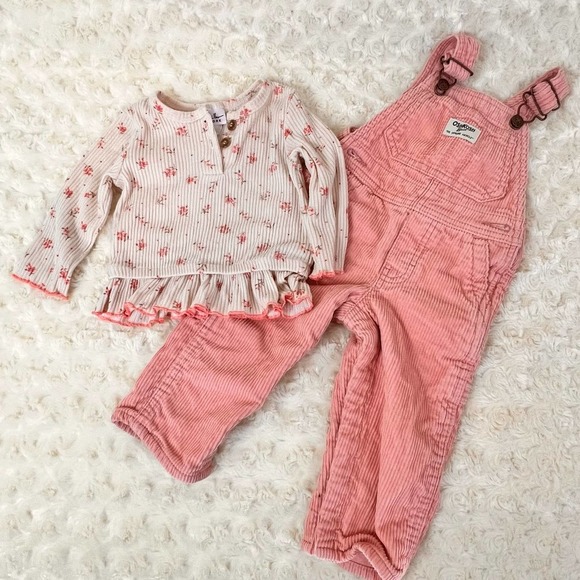 OshKosh B’gosh Other - Osh Kosh size 12 month Overalls and long sleeve top. Pink Corduroy Overall 0327